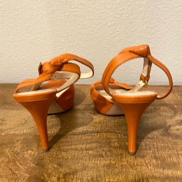 PRADA Orange Leather Knotted Peep Toe Heels Sz 38 - Picture 8 of 12